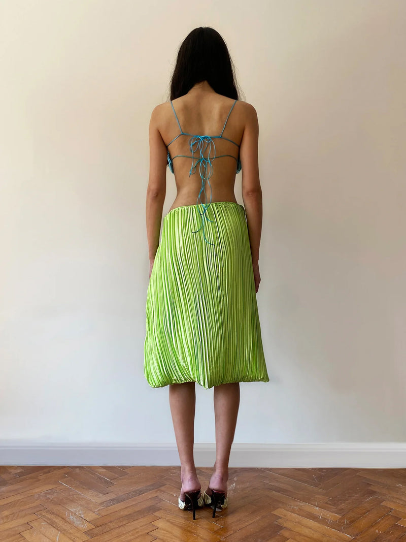 Fluorescent green pleated skirt sale