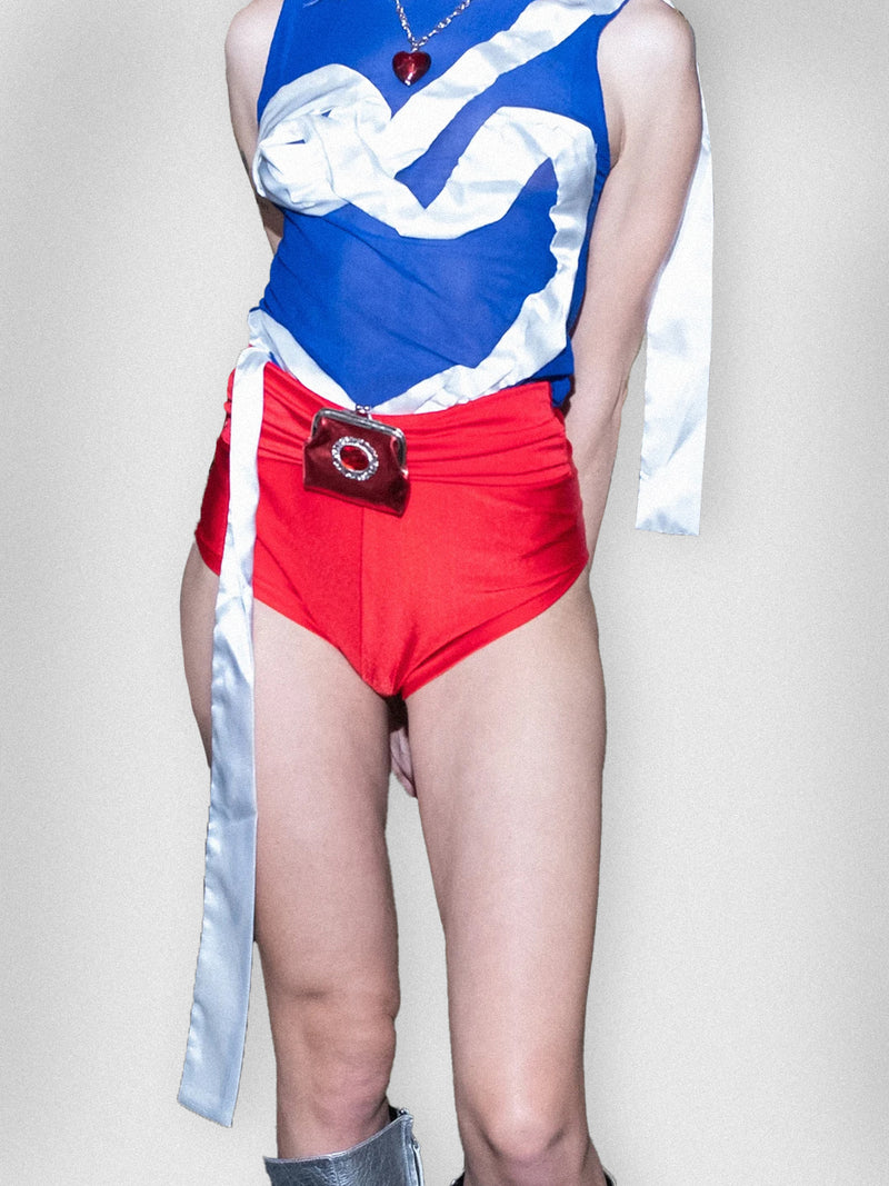Red Pocket Belt Short
