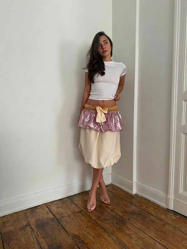 Pink sequin double midi ballon skirt