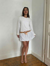 White sequin long-sleeve tee dress