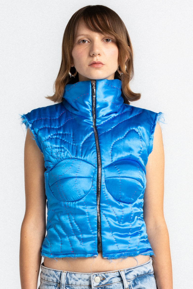Blue Yorgan Cropped Vest