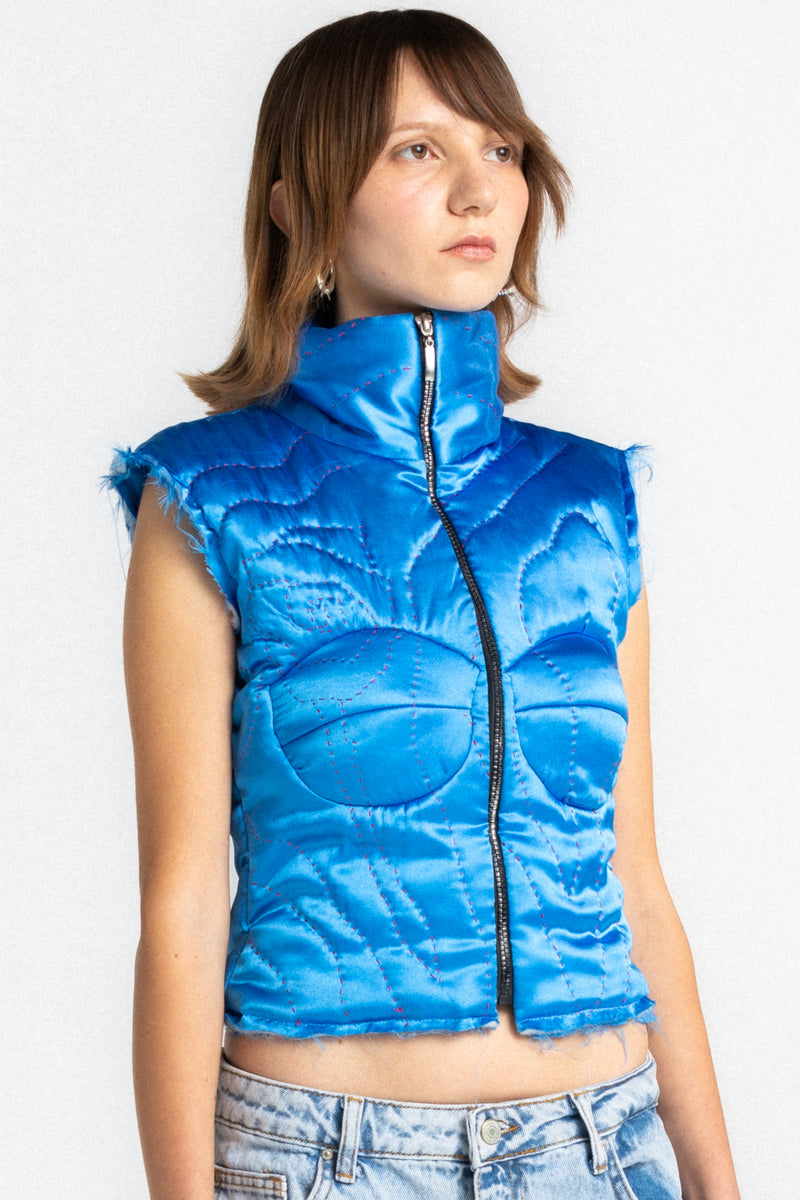 Blue Yorgan Cropped Vest
