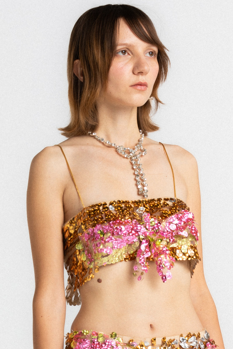 Gold&Pink Bow Sequin Bra