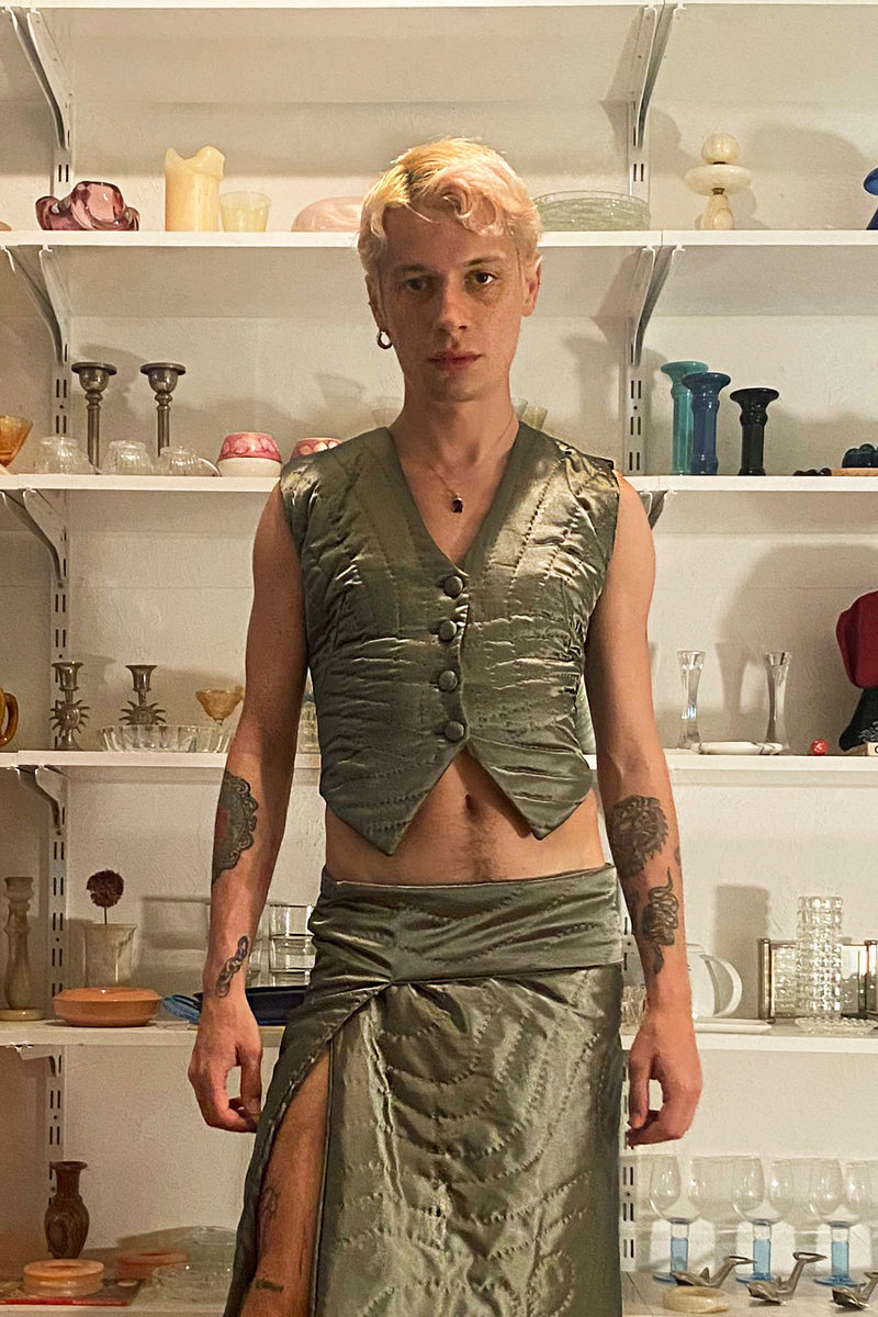 Sage Green Yorgan Mid Skirt