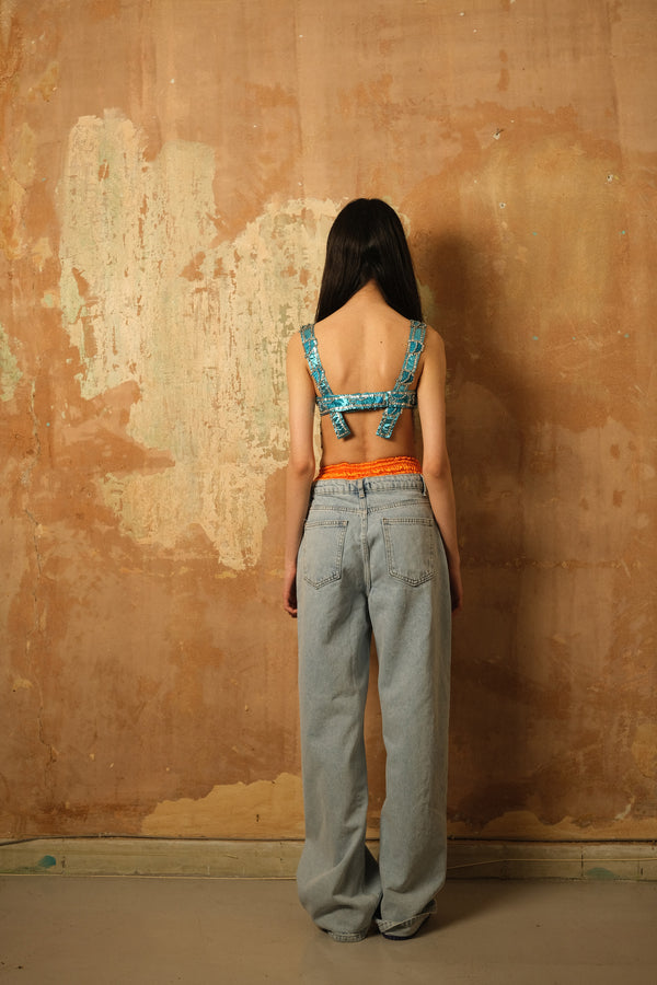 Orange Boxer Detailed Denim