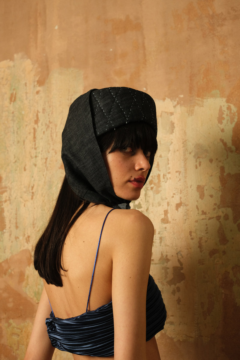 DARK BLUE PLEAT BRA