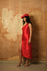 Red One Shoulder Yorgan Dress