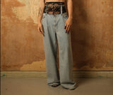 Cropped Belt Denim/Crystal Green Belt