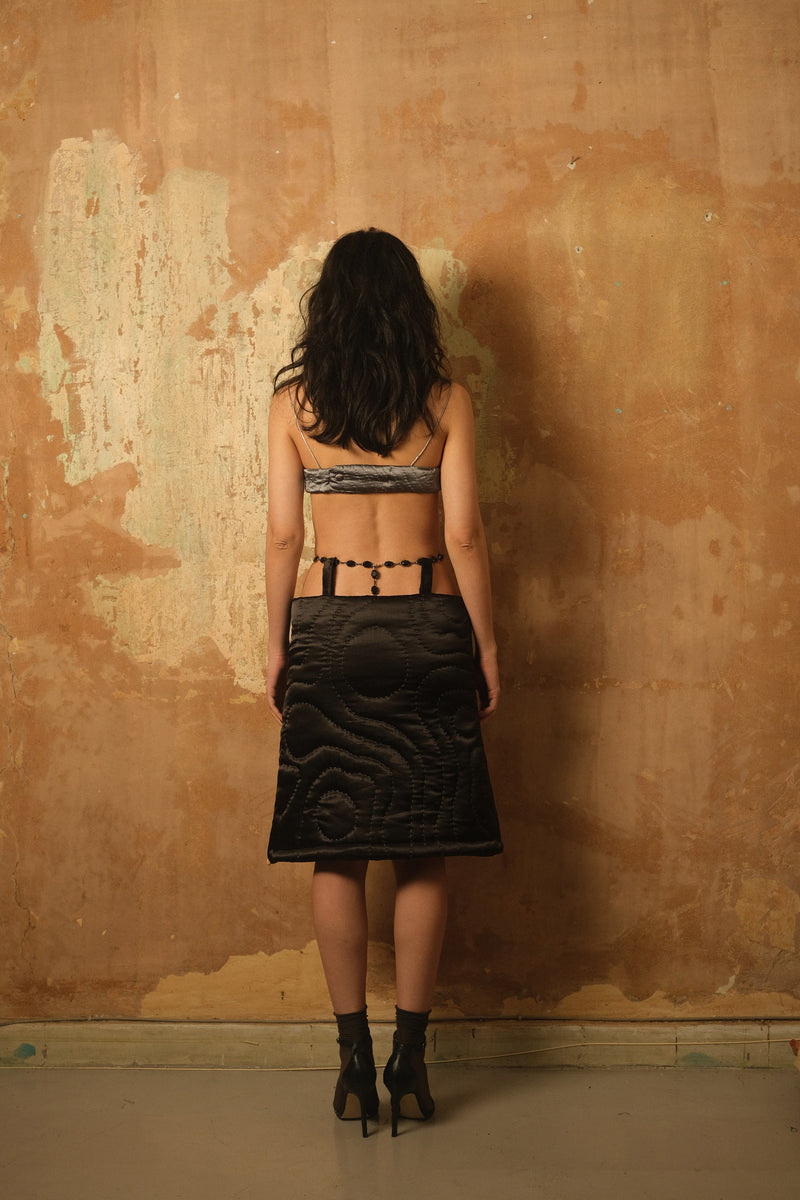 Cropped Belt Black Yorgan Midi Skirt