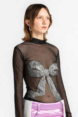Black Nude Dissolved White Bow Top