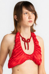 Red Gathered Yorgan Halter Neck Top