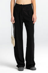 Stitched Bow Detailed Black Trousers