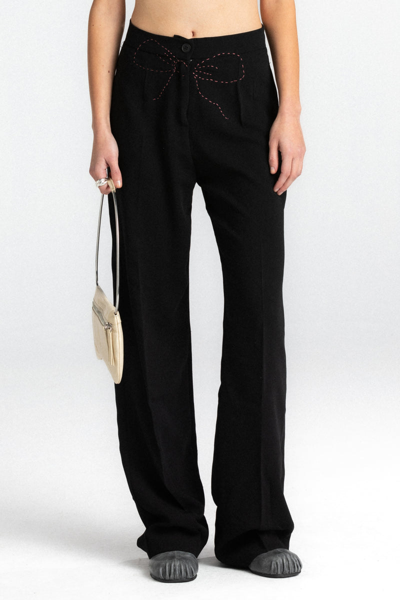 Stitched Bow Detailed Black Trousers
