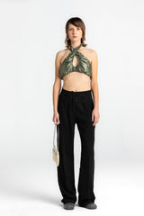 Sea Kelp Gathered Yorgan Halter Neck Top