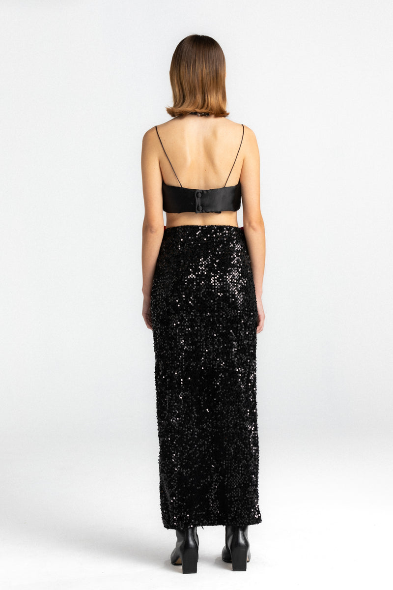 Black Sequin Midi Skirt