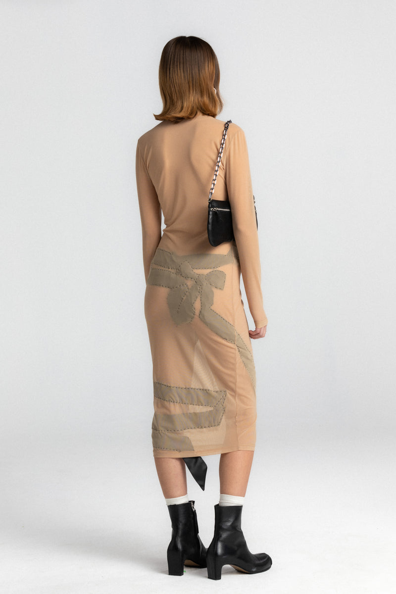 Sand Nude Dissolved Black Bow Dress – CULT FORM