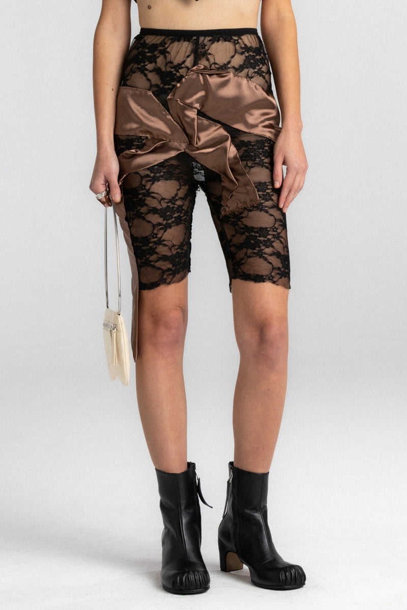 Black Lace Dissolved Brown Bow Tights