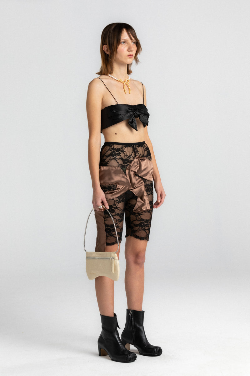 Black Lace Dissolved Brown Bow Tights