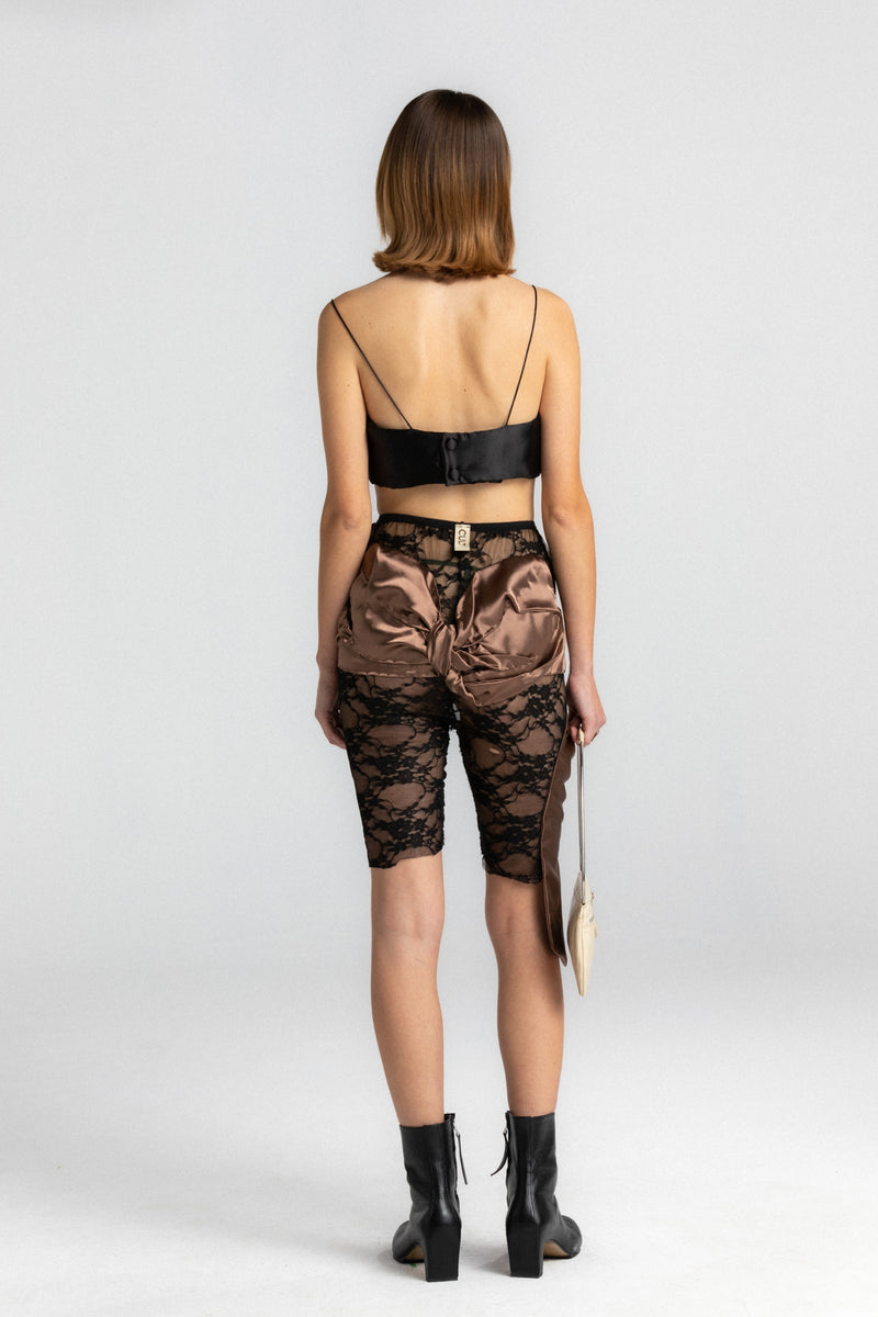 Black Lace Dissolved Brown Bow Tights