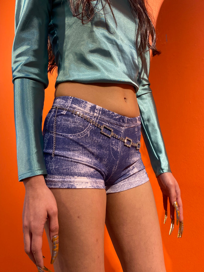 Denim Printed Mini Short