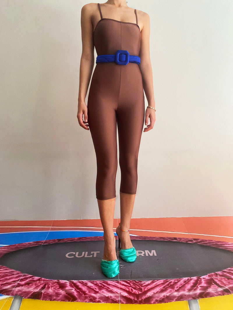 Brown Striped Midi Catsuit