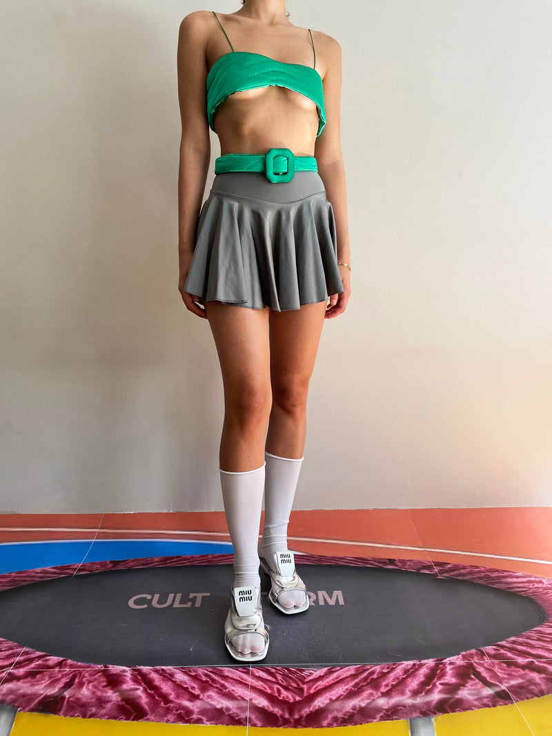 Gray Mini Yorgan Belt Skirt