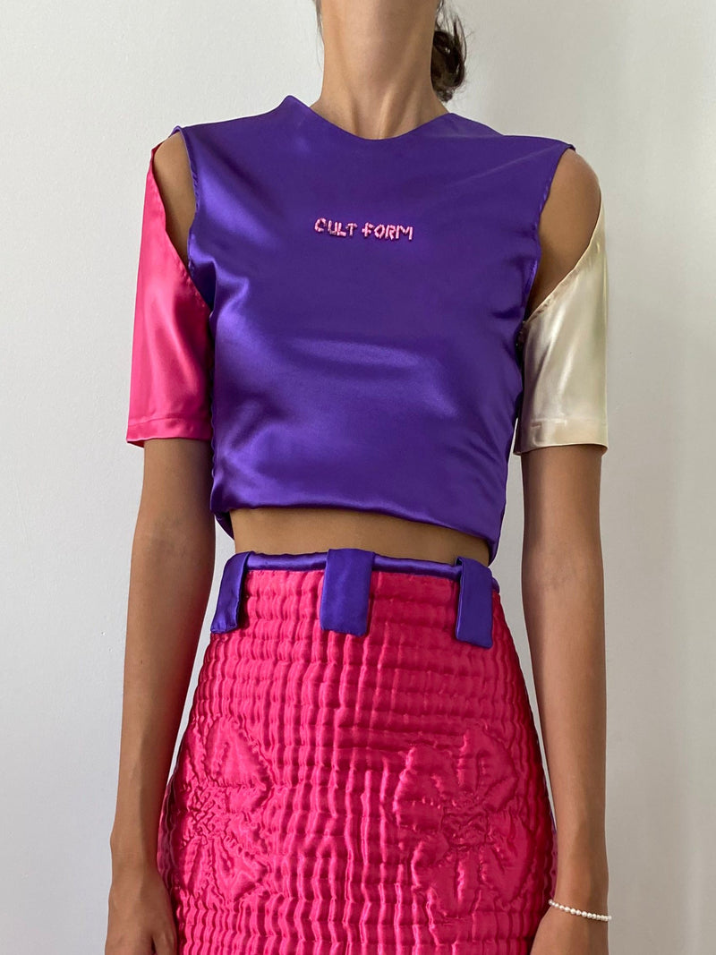 PUPRLE SATIN STRETCH TOP