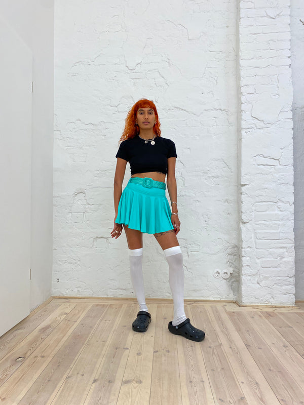TURQUOISE MINI YORGAN BELT SKIRT