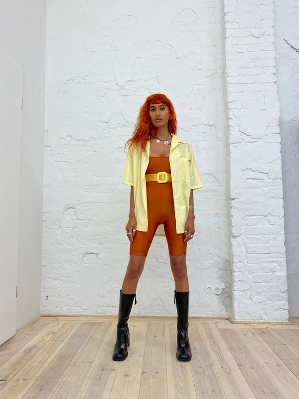 Terra Cotta Striped Biker Catsuit