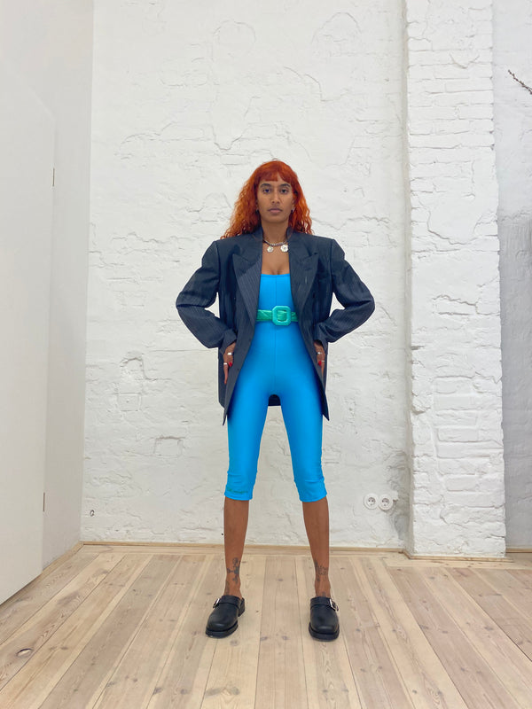 Blue Striped Midi Catsuit