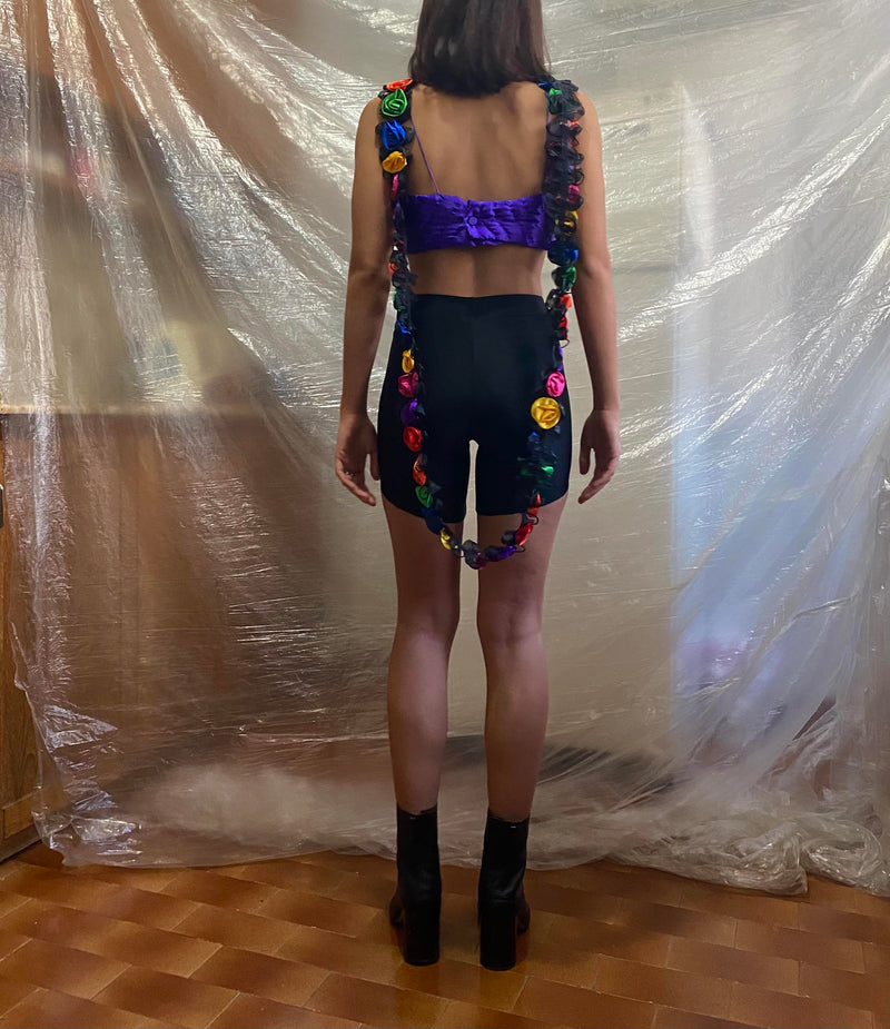 Colorful Roses Black Mini Tights