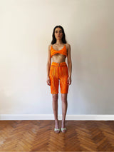 Orange Pleat Biker Tights