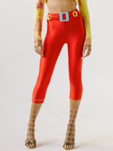 Red Colorful Buckles Midi Tights