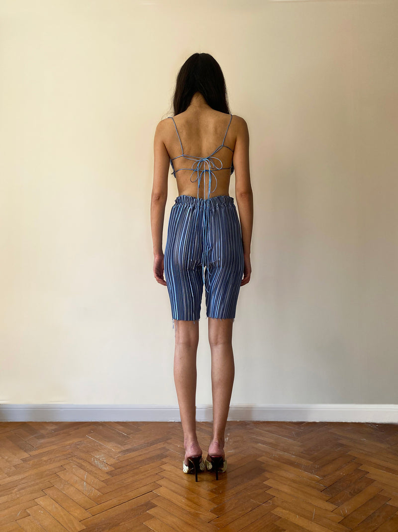 Baby Blue Pleat Biker Tights