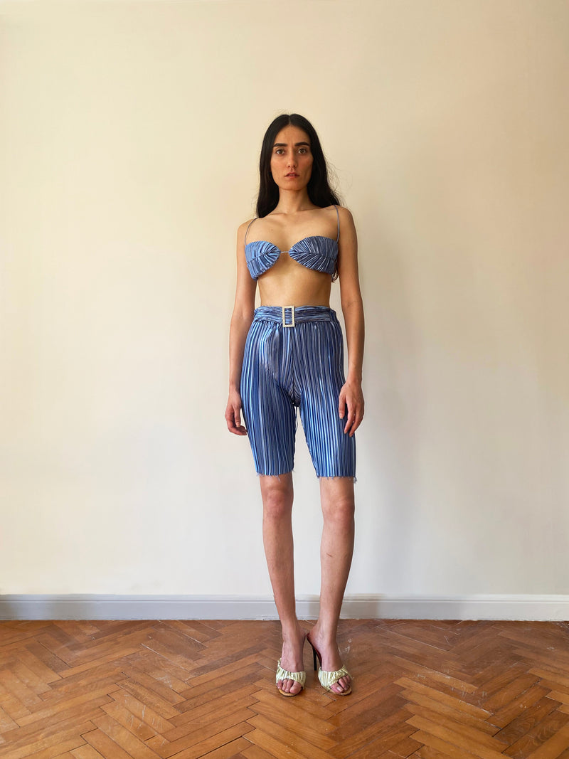 Baby Blue Pleat Biker Tights