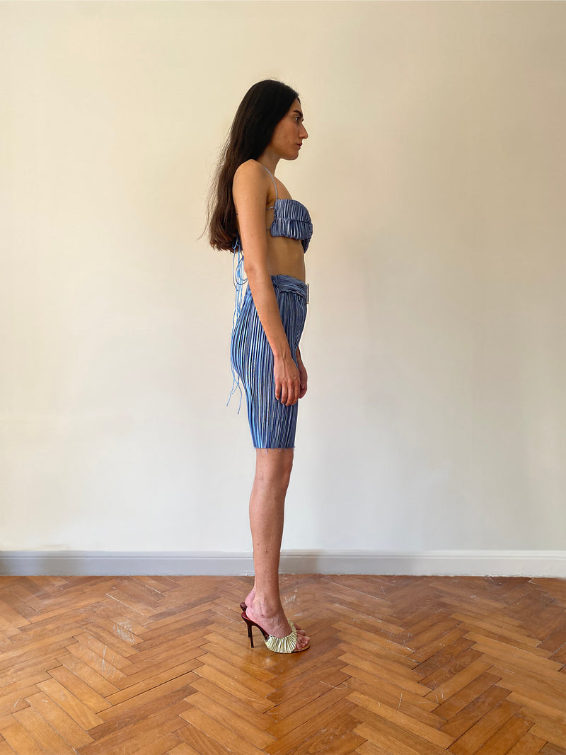 Baby Blue Pleat Biker Tights