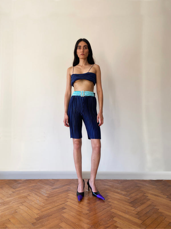 NAVY BLUE PLEAT YORGAN BRA