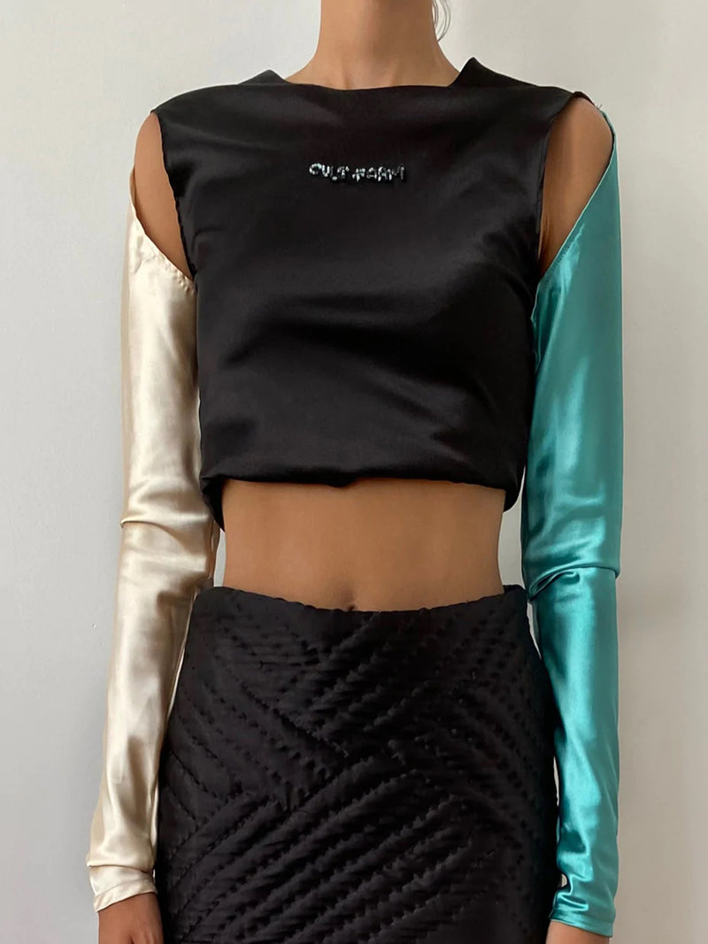 Black Satin Stretch Top