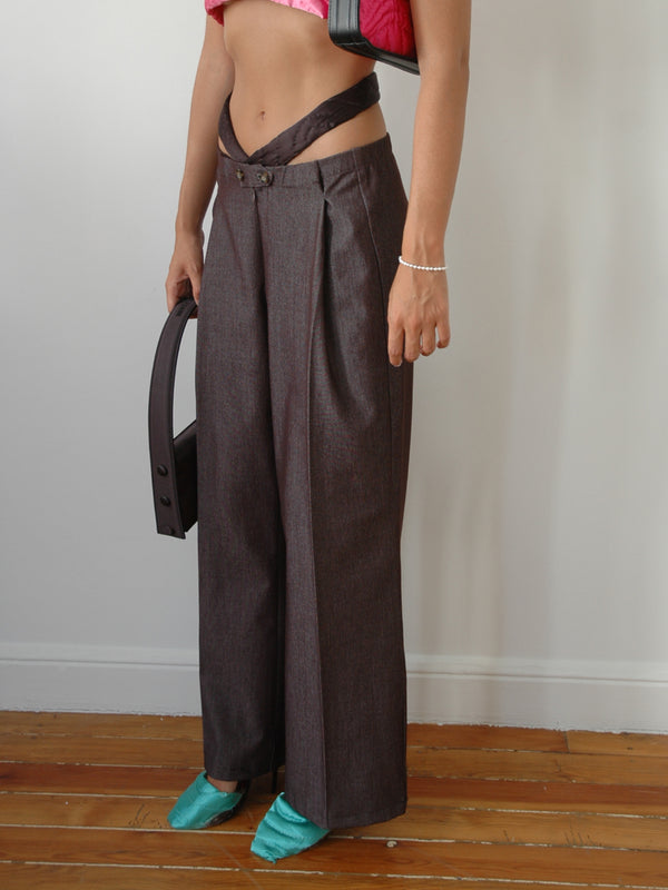 BROWN DENIM STRING PANTS