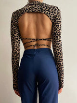Leopard Opened Back Crop Top