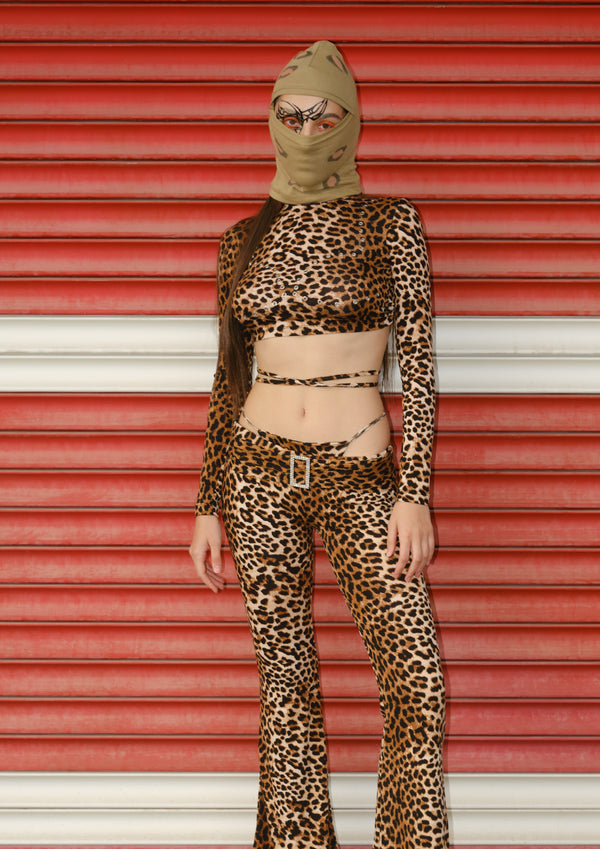 Leopard long sleeve opened back top