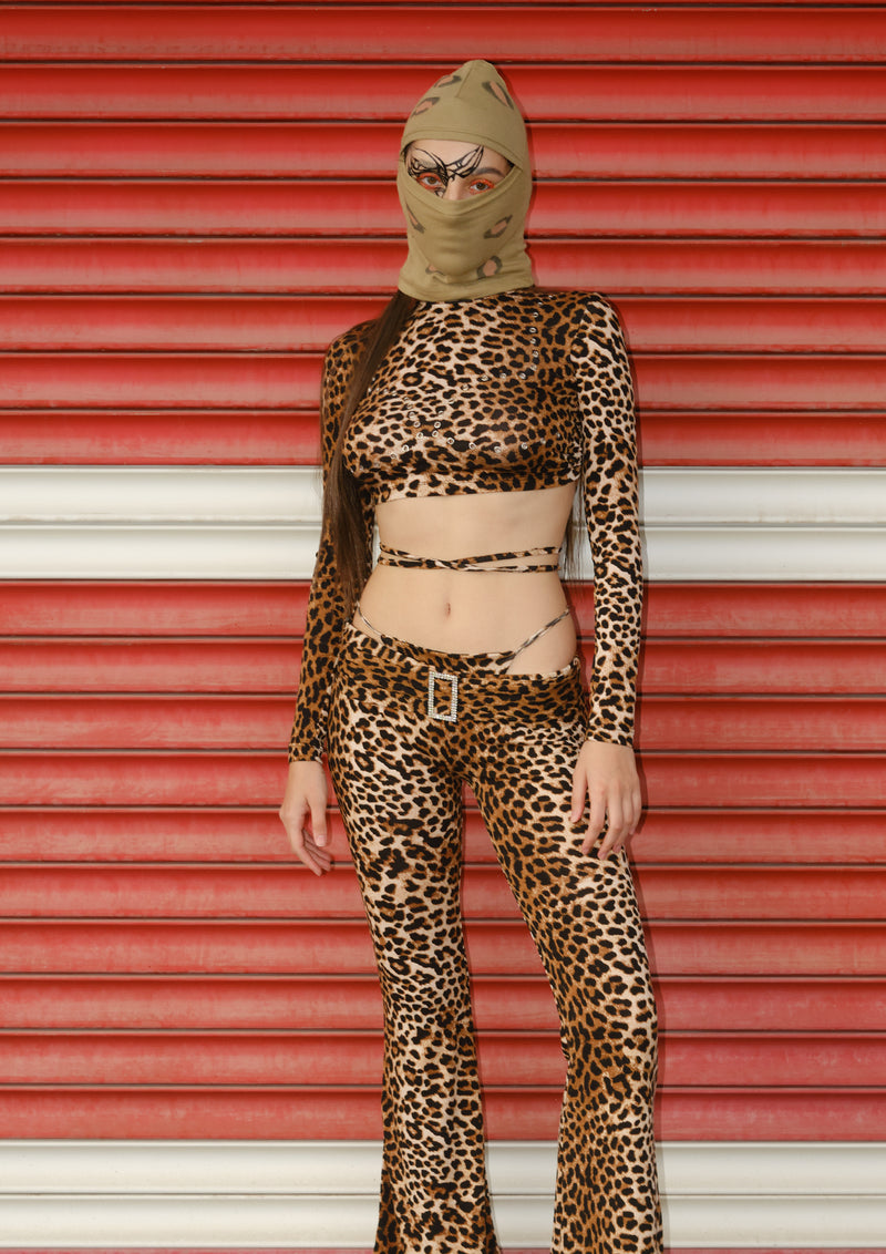 Leopard long sleeve opened back top