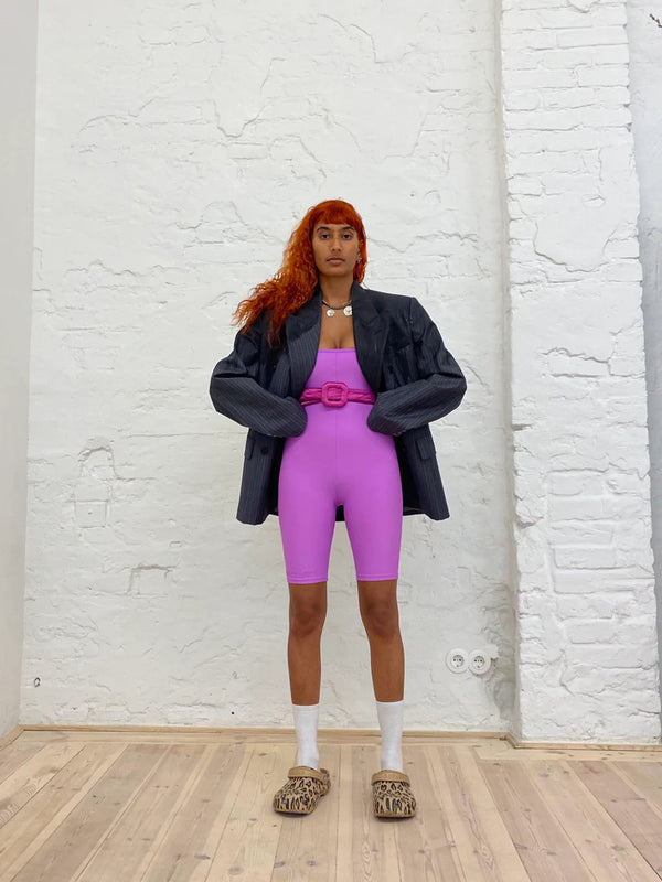 Violet Striped Biker Catsuit