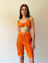 Orange Pleat Biker Tights