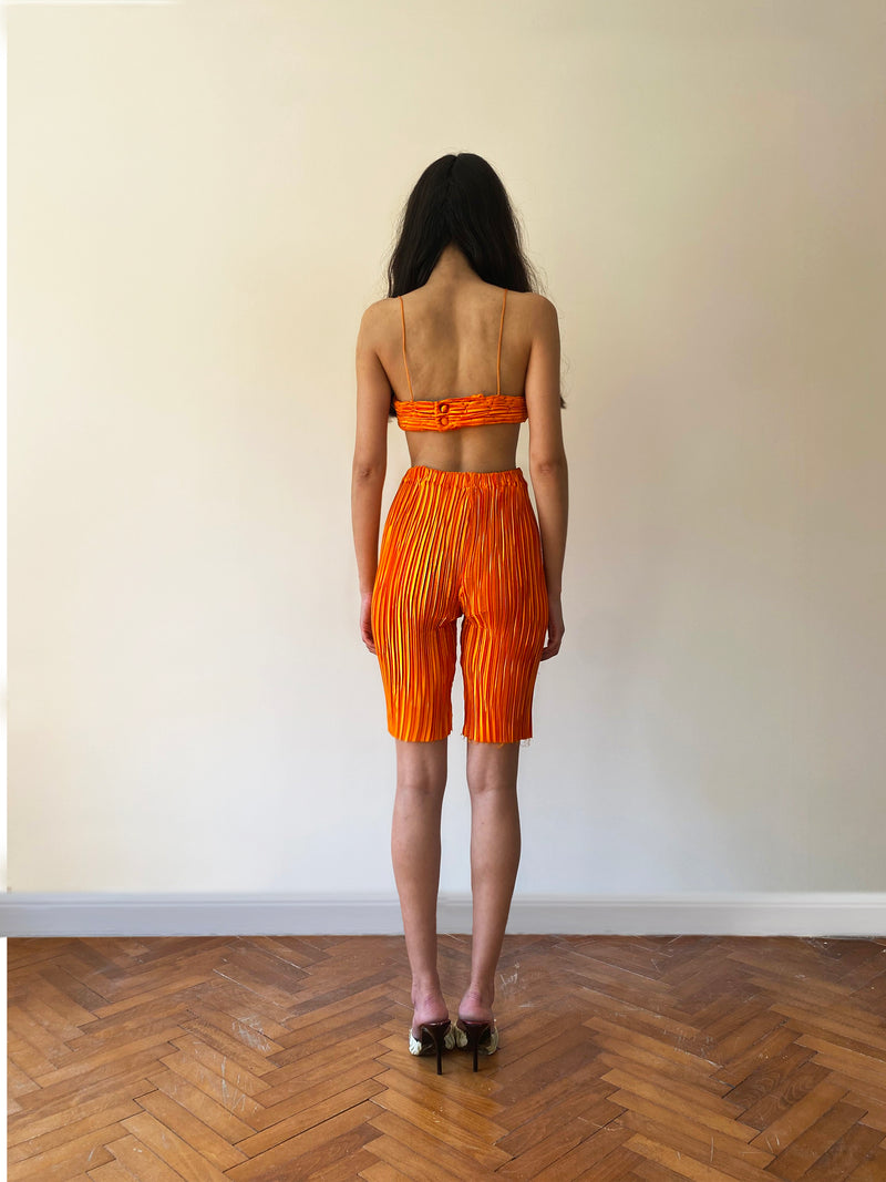 Orange Pleat Yorgan Bra
