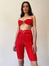 Red Pleat Biker Tights