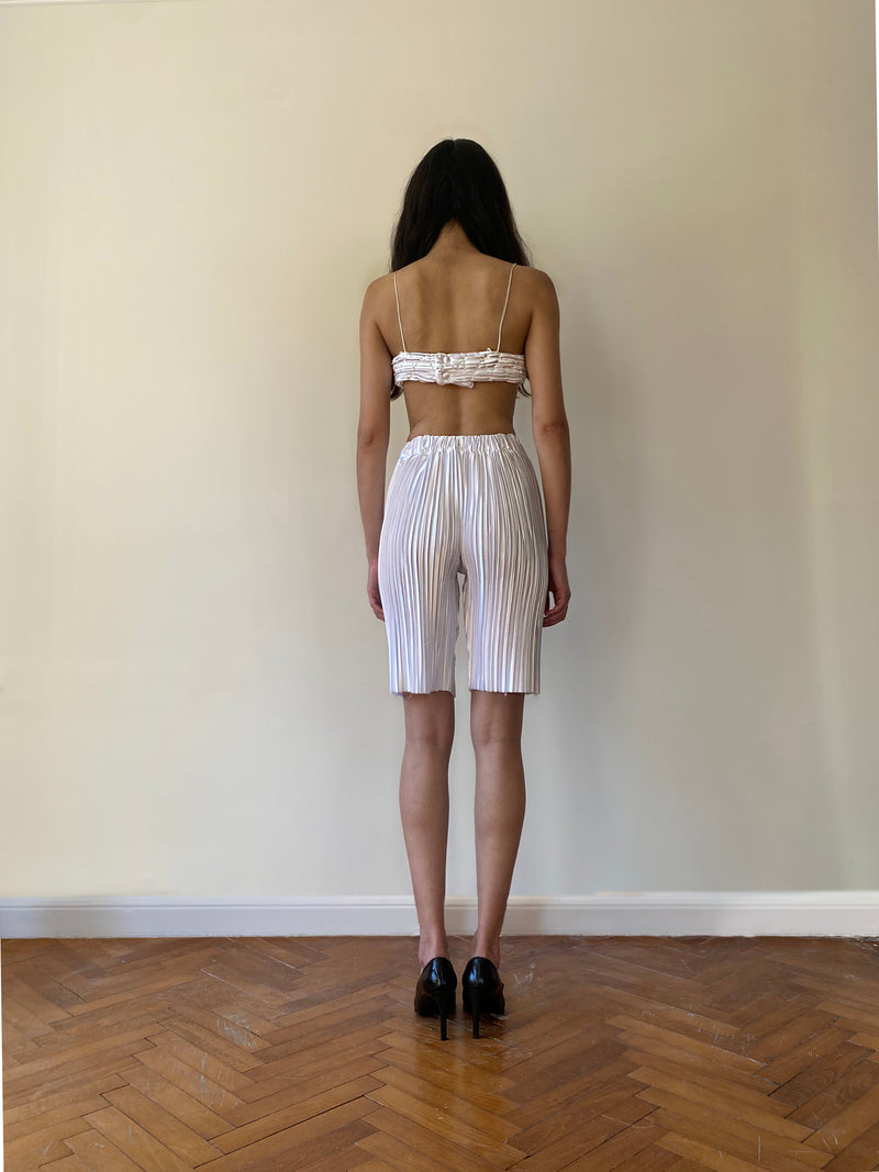 White Pleat Biker Tights