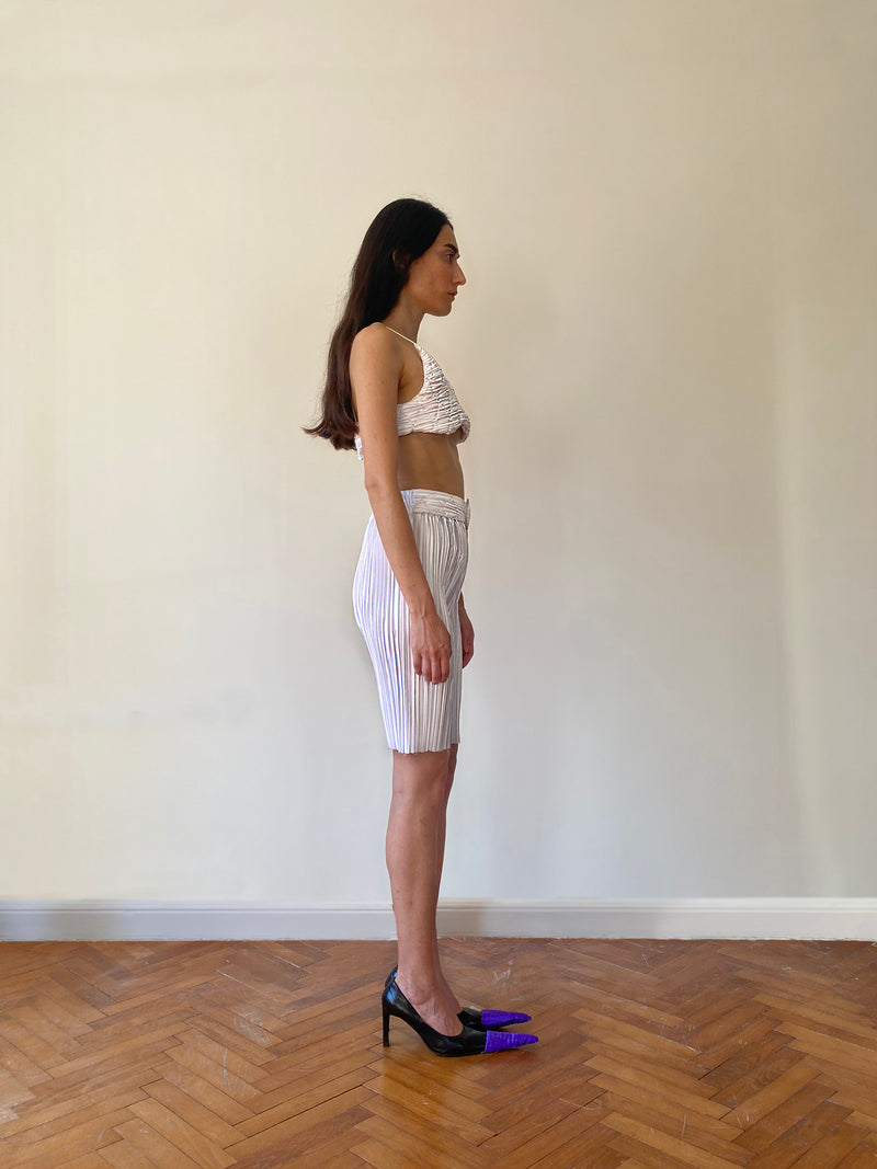 White Pleat Biker Tights