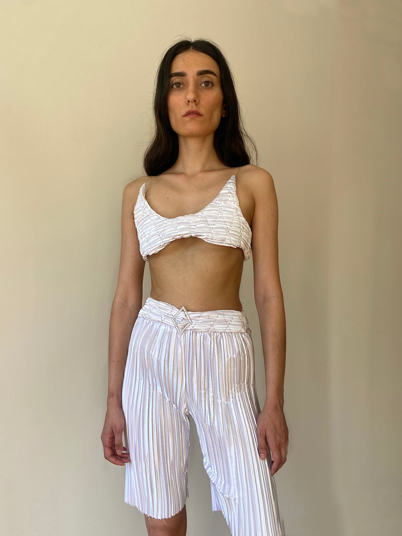 White Pleat Biker Tights